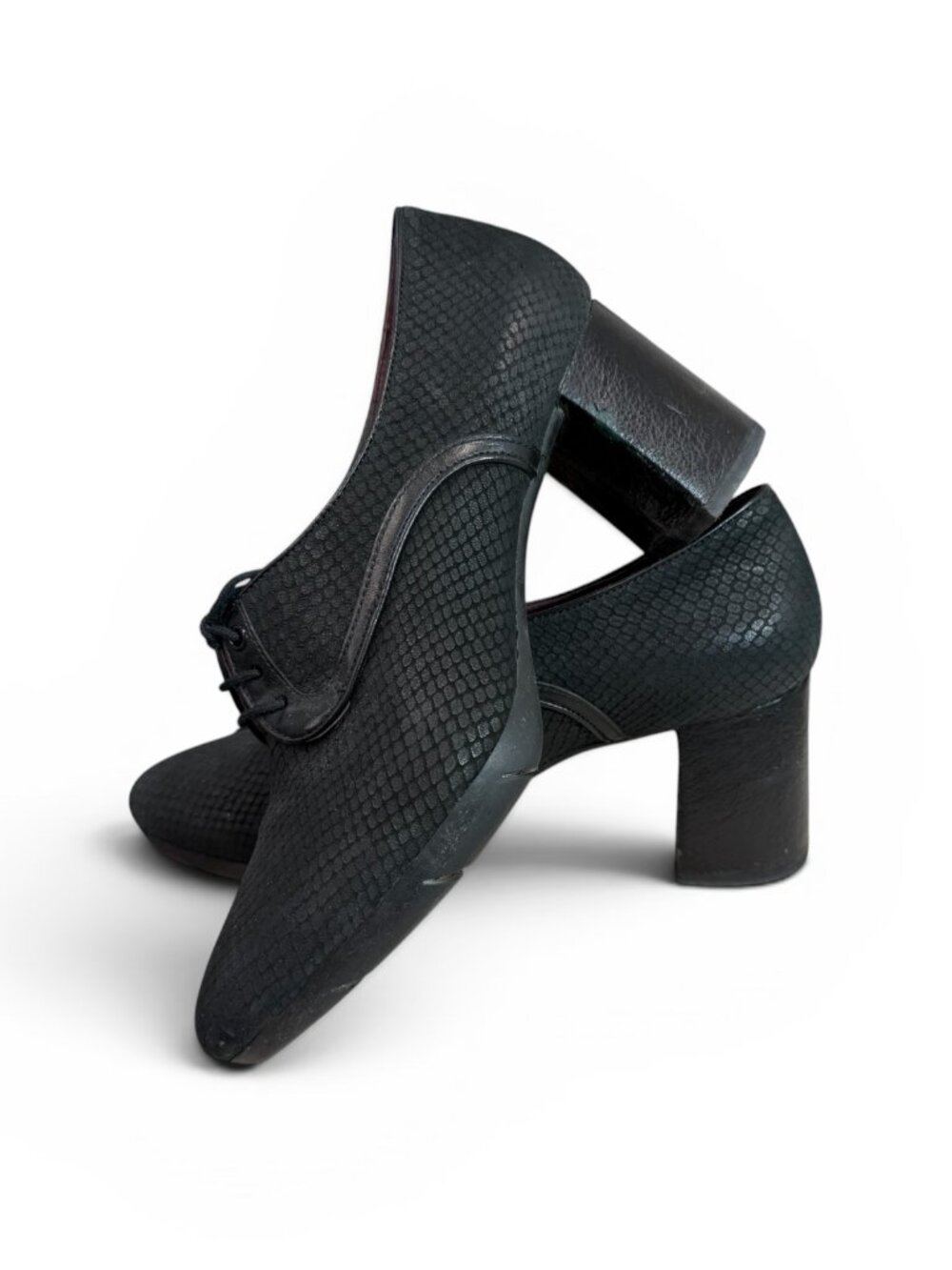 CAMPER Angie Heeled Black Textured Leather Heeled Oxford Pumps, Size EU 40, US 9